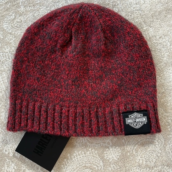 Brand New Harley-Davidson Motorcycles Knit Ribbed Beanie Hat Marbled Dark Red - Picture 1 of 13